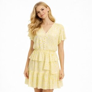 The‎ Kooples Paris Yellow Floral Silk Tiered Ruffle Mini Dress Womens M (2)
